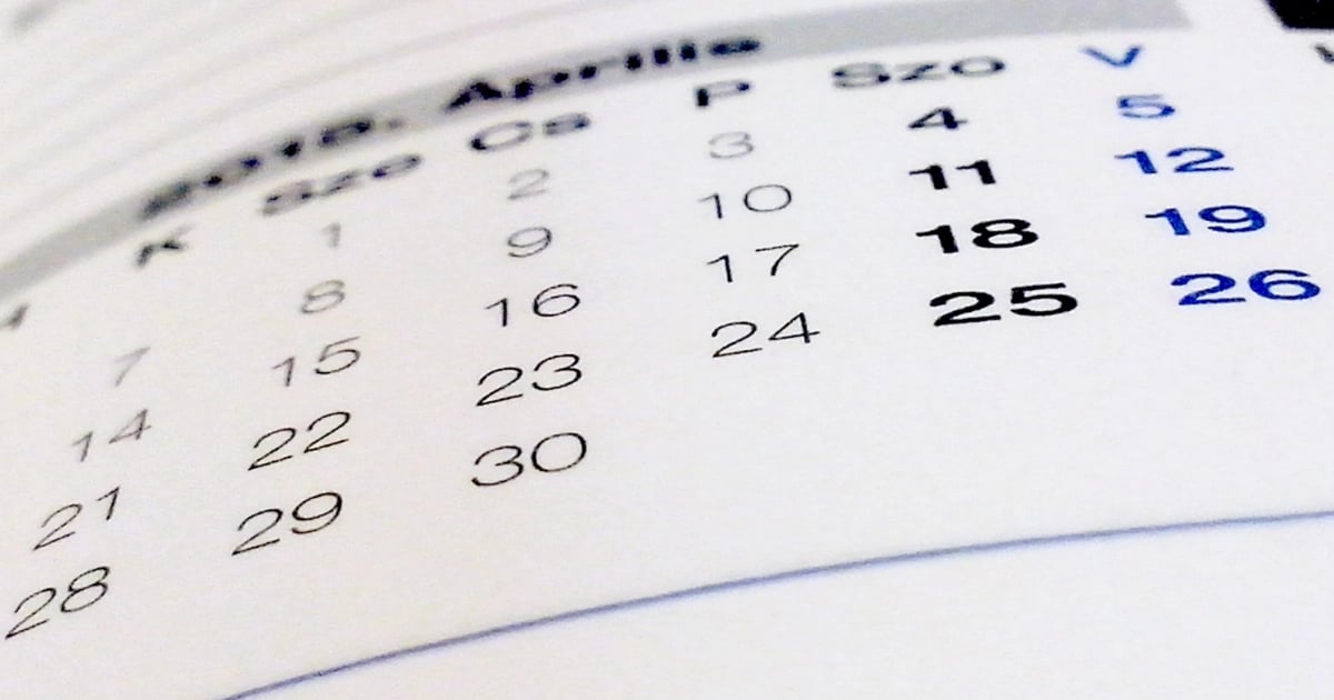 Calendários das datas mais importantes