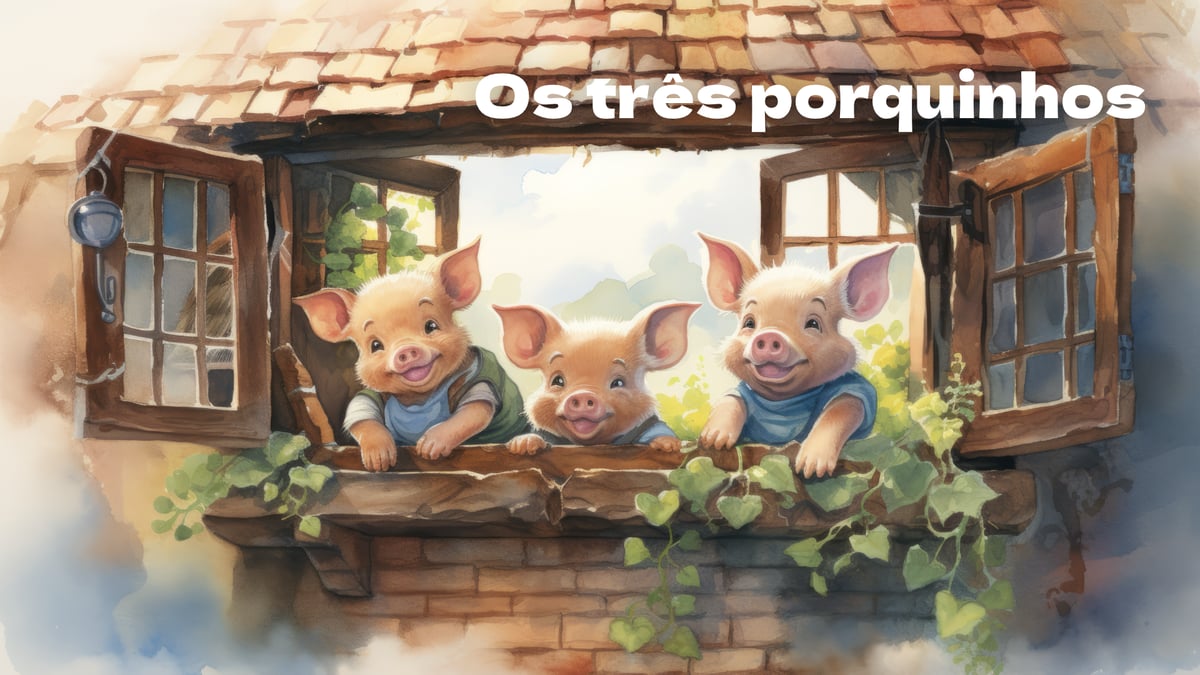 Os três porquinhos, conto infantil com o lobo mauzão