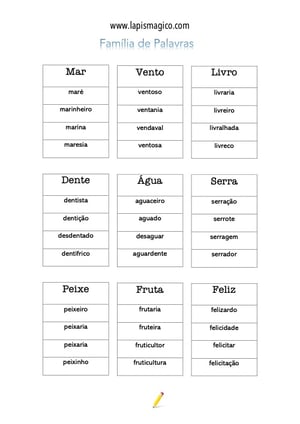 Família de palavras, ficha pdf nº2