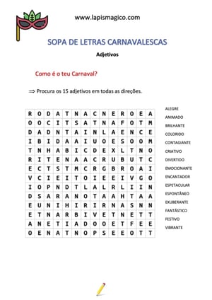 Sopa de letras de Carnaval, ficha pdf nº3