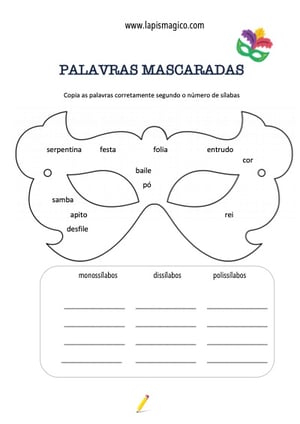Atividades didáticas de Carnaval, ficha pdf nº1