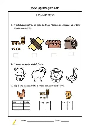 A Galinha Ruiva, ficha pdf nº3