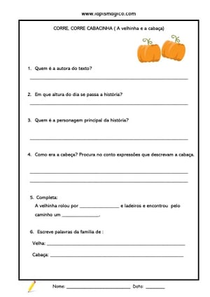 A Velhinha e a Cabaça, ficha pdf nº3