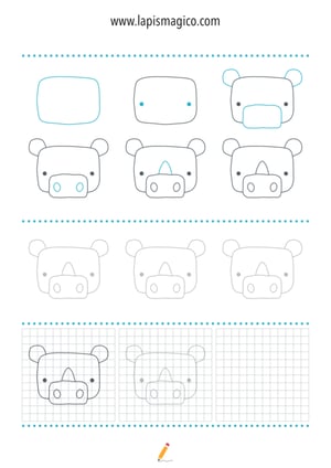 Aprende a desenhar rinocerontes, ficha pdf nº1