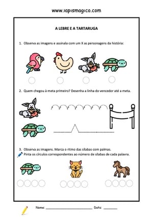 A lebre e a tartaruga, ficha pdf nº1