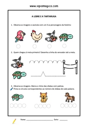 A lebre e a tartaruga, ficha pdf nº1