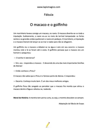 O macaco e o golfinho, ficha pdf nº1