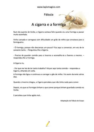 A cigarra e a formiga, ficha pdf nº1