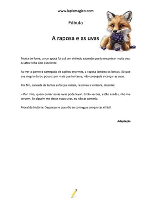 A raposa e as uvas, ficha pdf nº1
