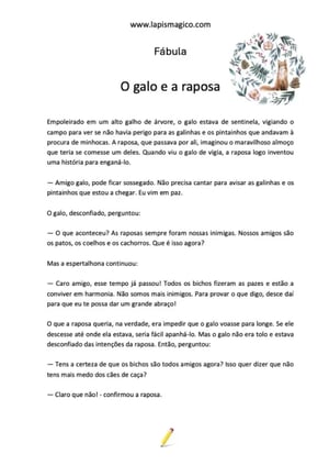 O galo e a raposa, ficha pdf nº1