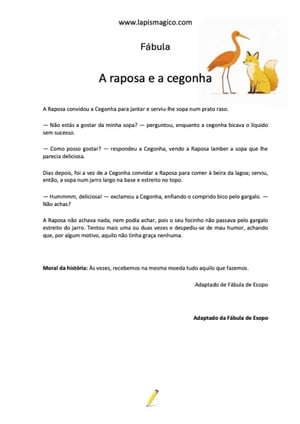 A raposa e a cegonha, ficha pdf nº1