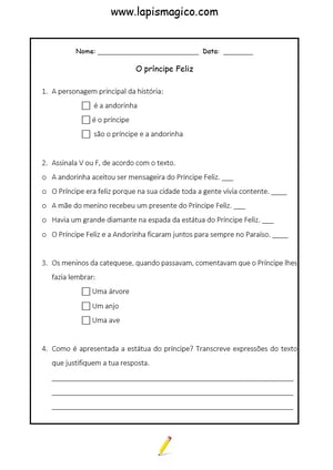 O príncipe feliz, ficha pdf nº1