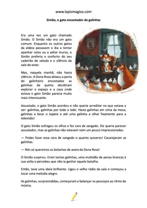 Simão, o gato encantador de galinhas, ficha pdf nº1
