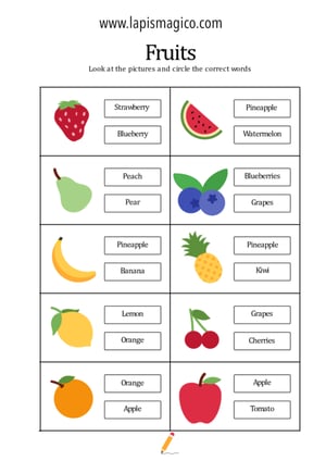 Frutos em inglês, ficha pdf nº16 Frutos em inglês, ficha pdf nº16