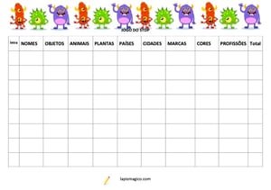 Jogo do stop ou adedanha, ficha pdf nº4