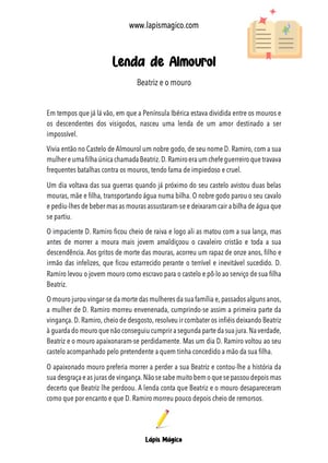 Lenda de Almourol ou Beatriz e o Mouro, ficha pdf nº1