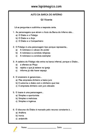 Auto da Barca do Inferno, ficha pdf nº1