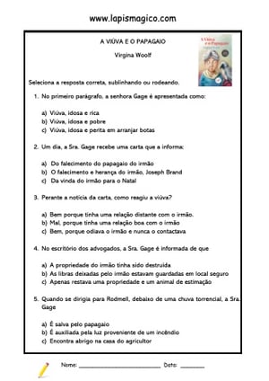 A viúva e o papagaio, ficha pdf nº1