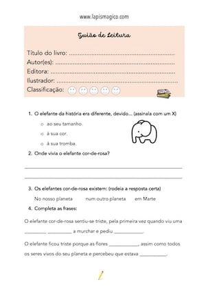 O Elefante cor-de-rosa, ficha pdf nº1