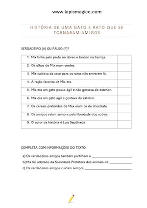 História de um gato e de um rato que se tornaram amigos, ficha pdf nº2