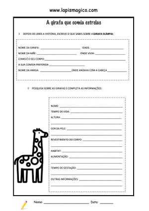 A girafa que comia estrelas, ficha pdf nº2