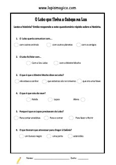 O Lobo que Tinha a Cabeça na Lua, ficha pdf nº1