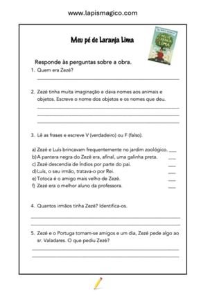 O Meu Pé de Laranja Lima, ficha pdf nº1