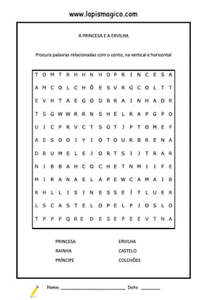 A Princesa e a Ervilha, ficha pdf nº1