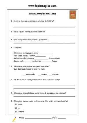 O Incrível Rapaz que Comia Livros, ficha pdf nº1