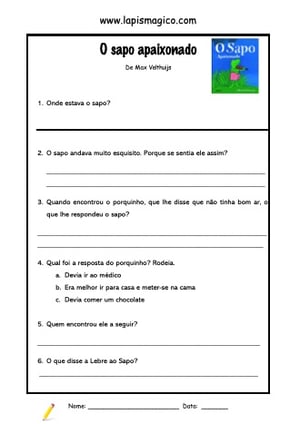 O Sapo Apaixonado, ficha pdf nº1