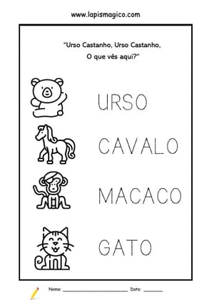 Urso Castanho, Urso Castanho, o Que Vês Aqui?, ficha pdf nº2