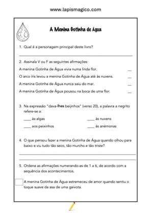 A Menina Gotinha de Água, ficha pdf nº1