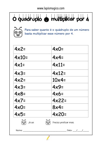 Multiplicacao 4ano, ficha pdf nº9
