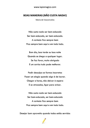 Boas Maneiras (Não custa nada!), ficha pdf nº1