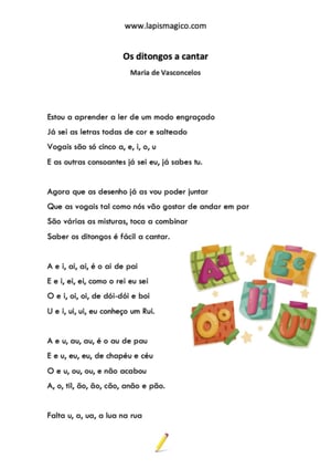 Os ditongos a cantar, ficha pdf nº1