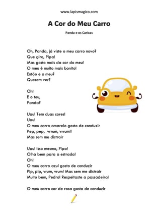 A Cor do Meu Carro, ficha pdf nº1