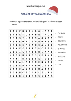 Sopa de letras sobre o Natal, ficha PDF nº1
