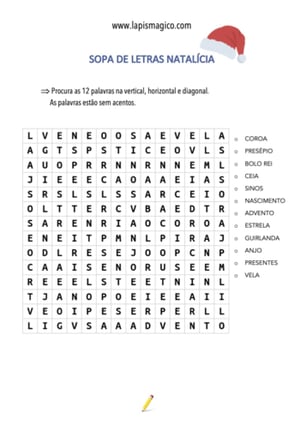 Sopa de letras sobre o Natal, ficha PDF nº2