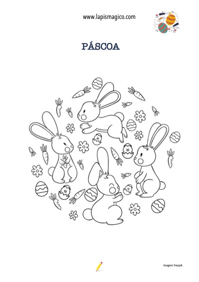 Desenhos de coelhos de Páscoa para colorir, ficha pdf nº3