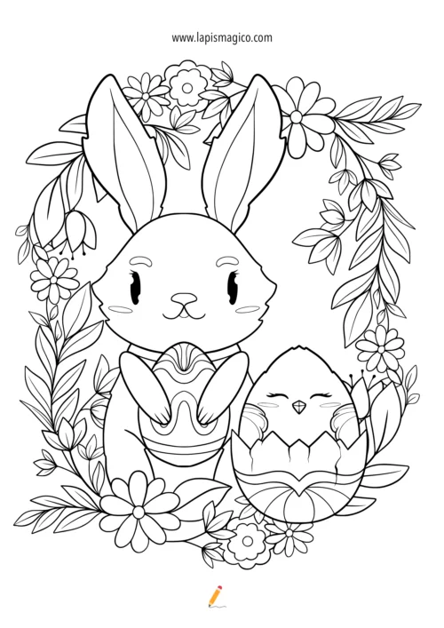 Desenhos de coelhos de Páscoa para colorir, ficha pdf nº16
