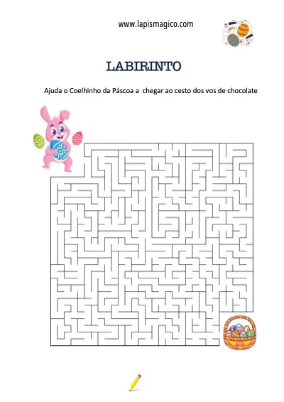 Labirintos de Páscoa com vários níveis de dificuldade, ficha pdf nº1