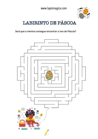 Labirintos de Páscoa com vários níveis de dificuldade, ficha pdf nº2