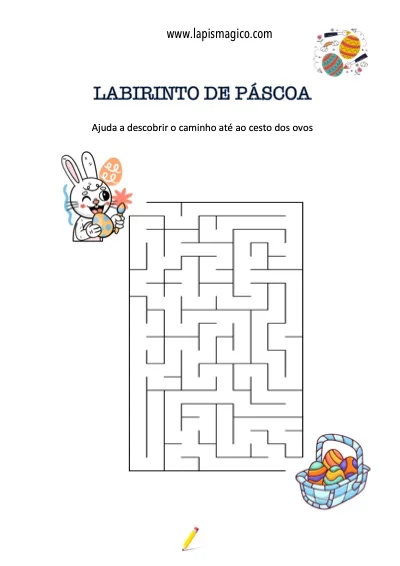 Labirintos de Páscoa com vários níveis de dificuldade, ficha pdf nº3