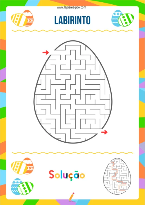 Labirintos de Páscoa com vários níveis de dificuldade, ficha pdf nº4
