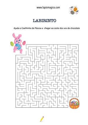 Labirintos de Páscoa com vários níveis de dificuldade, ficha pdf nº1