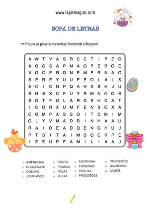 Sopa de letras sobre a Páscoa, ficha pdf nº2