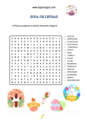 Sopa de letras sobre a Páscoa, ficha pdf nº3