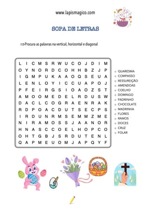 Sopa de letras sobre a Páscoa, ficha pdf nº1