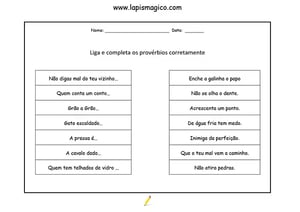 Provérbios de A a Z, ficha pdf nº1