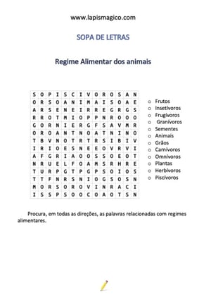 Regime alimentar dos animais, ficha pdf nº1